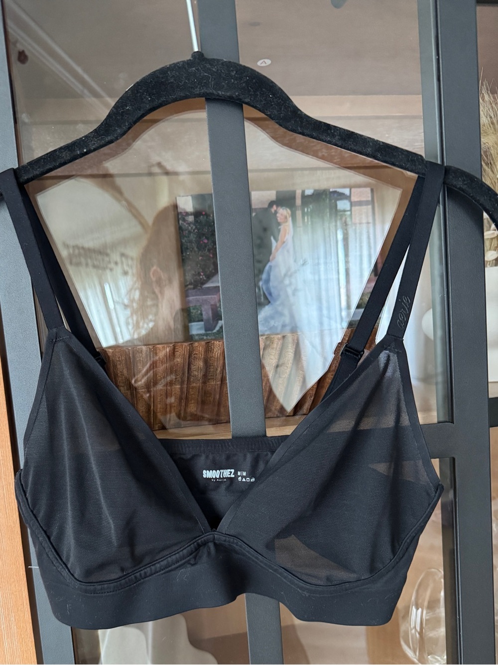 Aerie Smoothez mesh triangle bra unlined negative black